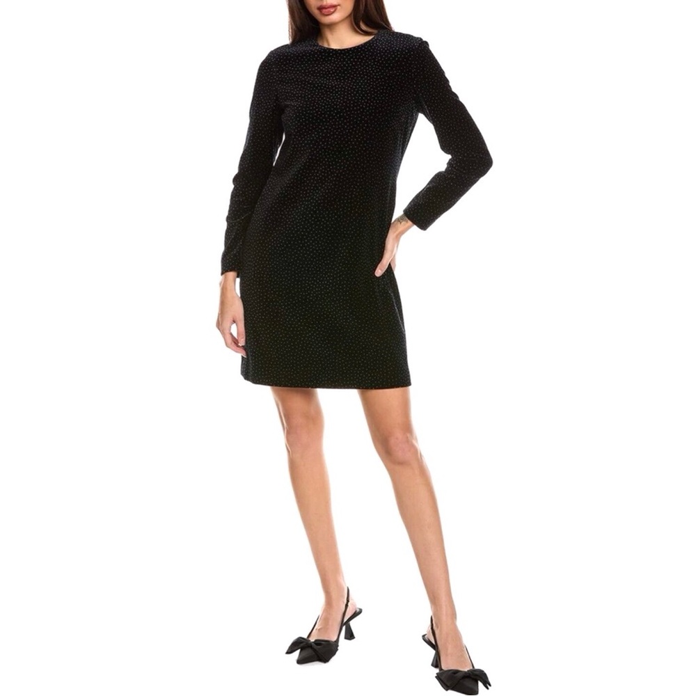 Theory Wynter Dot Long Sleeve Black Velvet Dress Size 4